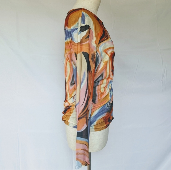 Bailey 44 Vanity Swirl Print Round Neck Mesh Overlay Ruched Center Multi L NWT - Picture 8 of 14